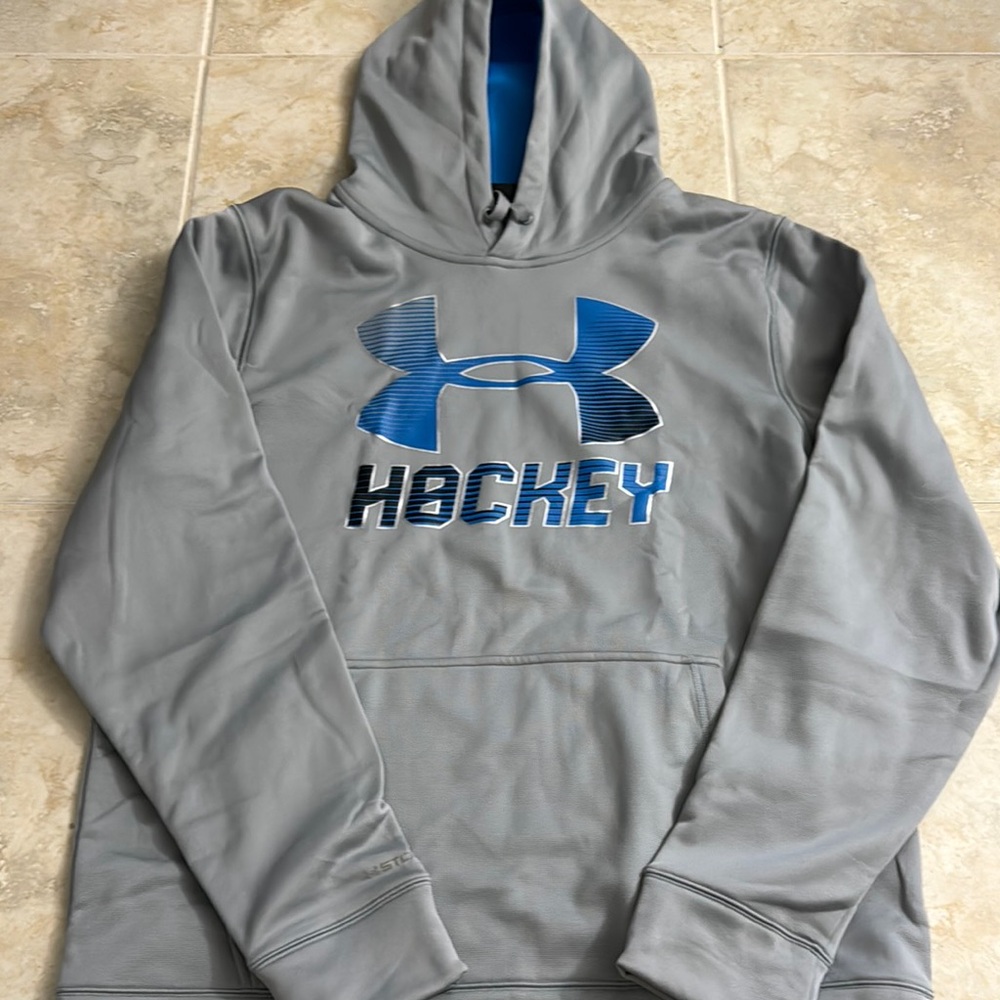 Under Armour Gray Hoodie with Blue Hockey Logo